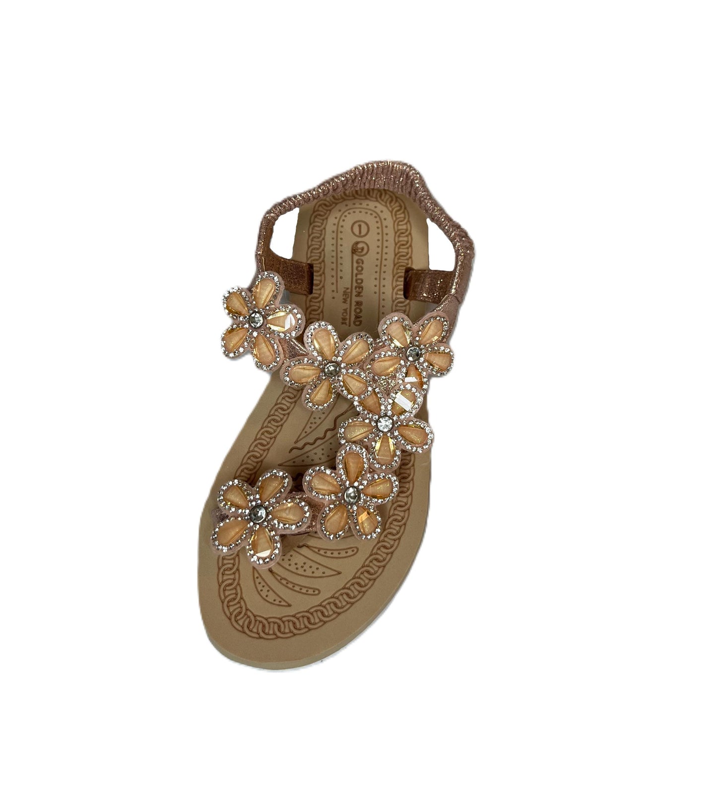 Girls Rhinestone Flower Sandals – Sparkly Summer Shoes for Kids | Toddler & Little Girl Flat Sandals with Elastic Strap