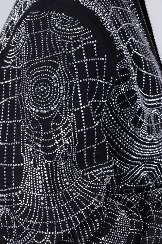Men’s Black Rhinestone Bomber Jacket – Luxury Geometric Sparkle – Party / Stage / Designer Statement Wear