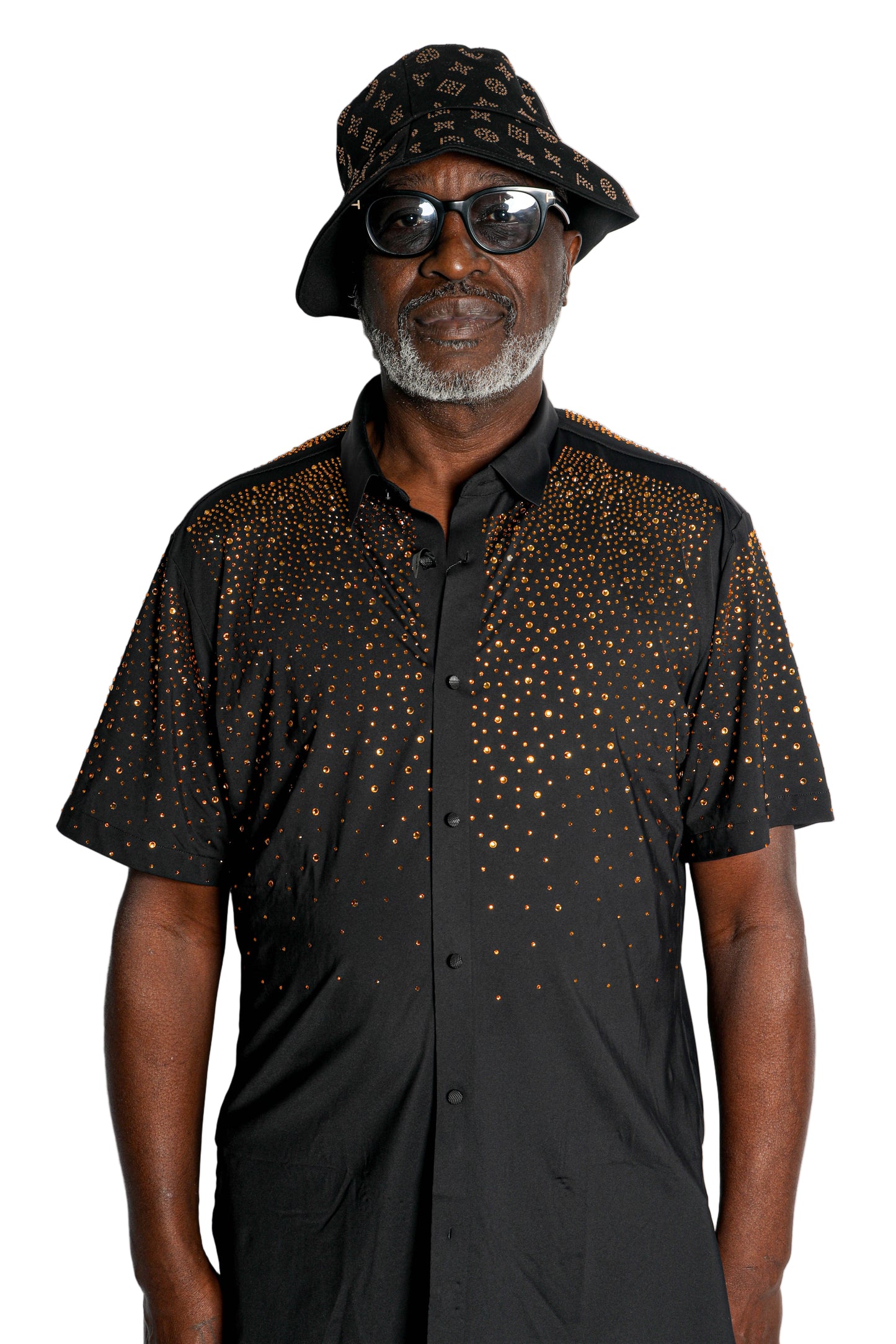 Men’s Rhinestone Studded Button-Down Shirt – Short Sleeve Statement Shirt | Studded Bling Shirt | Black Party Shirt | Vegas Wear