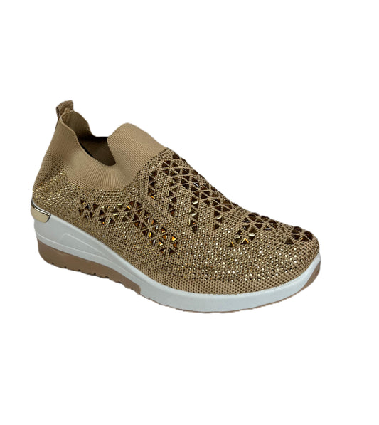 Gold and Red Rhinestone Dazzling Slip on Sneaker