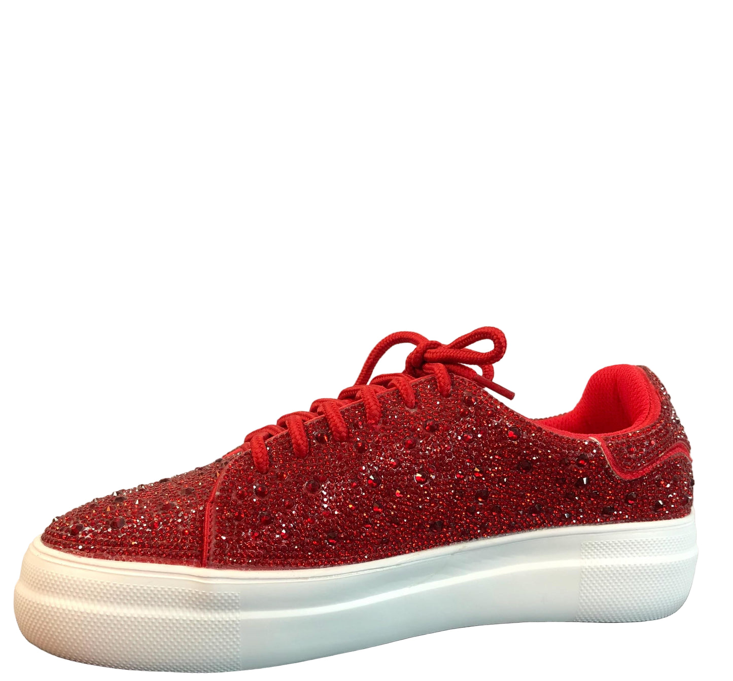 Rhinestone Sneakers - Sparkly Rhinestone Platform Sneakers for Women – Glam Lace-Up – Bling Casual Shoes