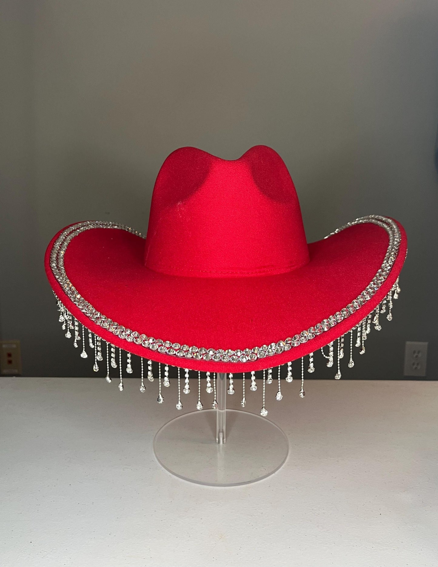 Red and Pink Rhinestone Cowgirl Hat with Fringe – Sparkly Western Cowboy Hat for Women – Rodeo, Bachelorette, Concert Glam Hat