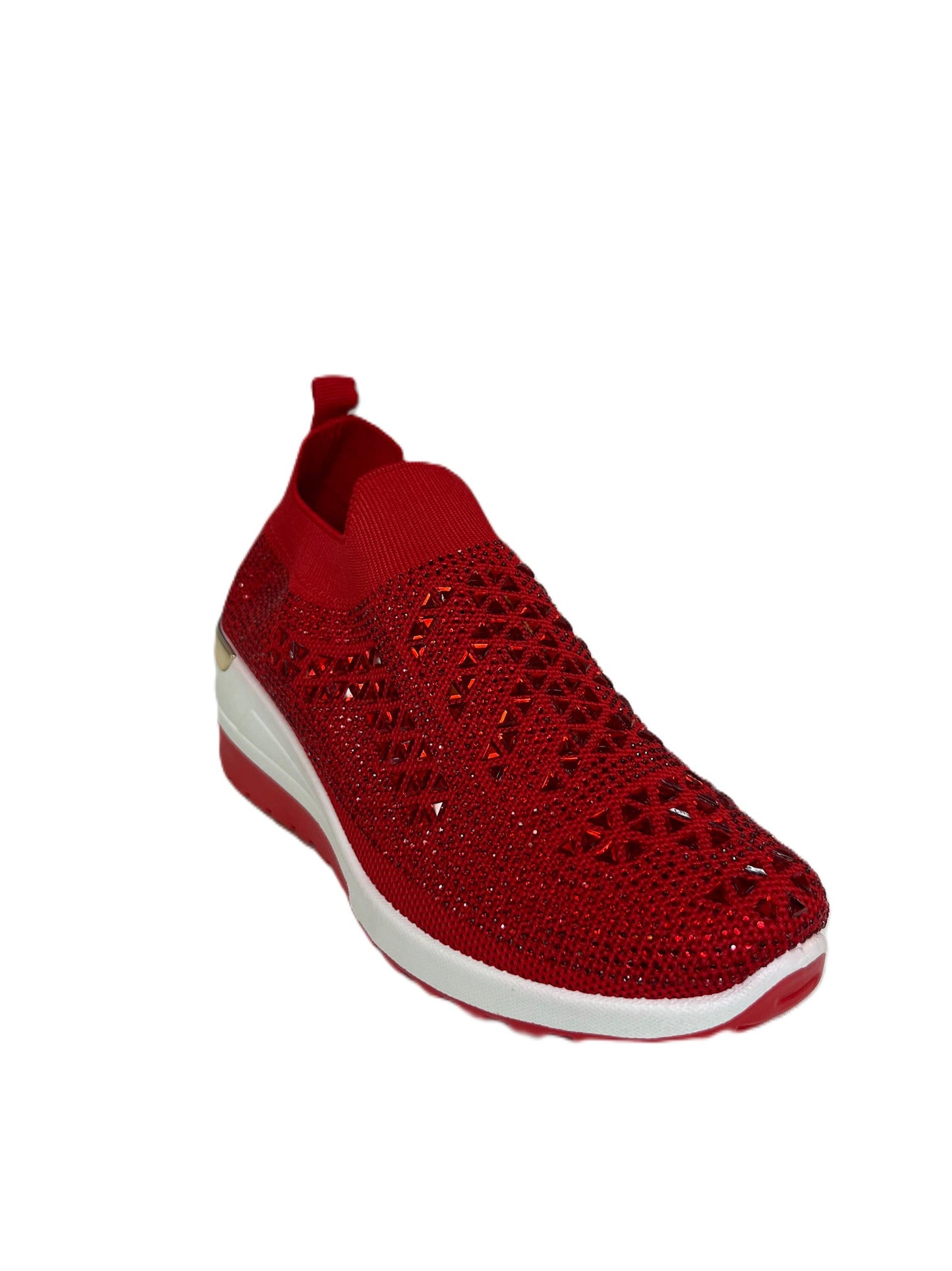 Gold and Red Rhinestone Dazzling Slip on Sneaker