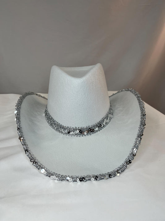Western Style Rodeo Cowboy Hat with Silver Sequin Trim