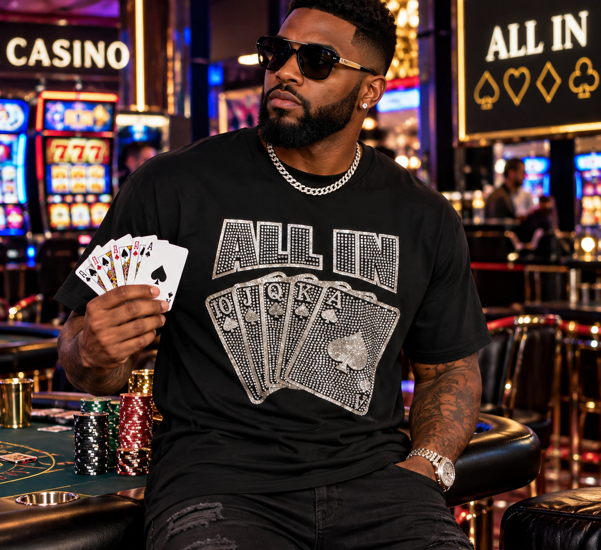 All In Rhinestone Poker Tee