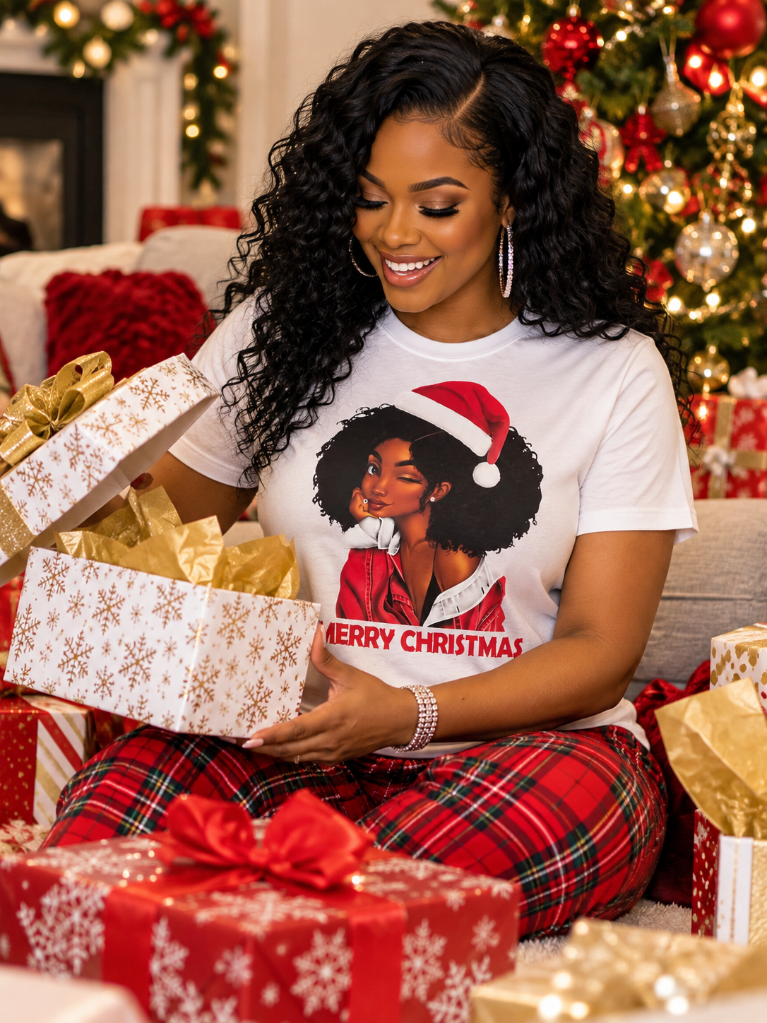 Merry Christmas Afro Woman Tee