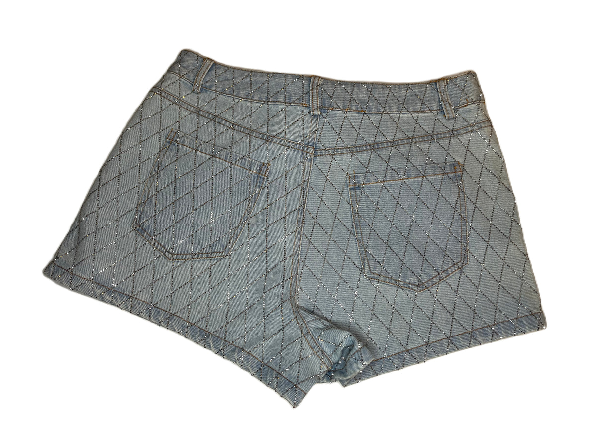 Rhinestone Quilted Design Denim Shorts