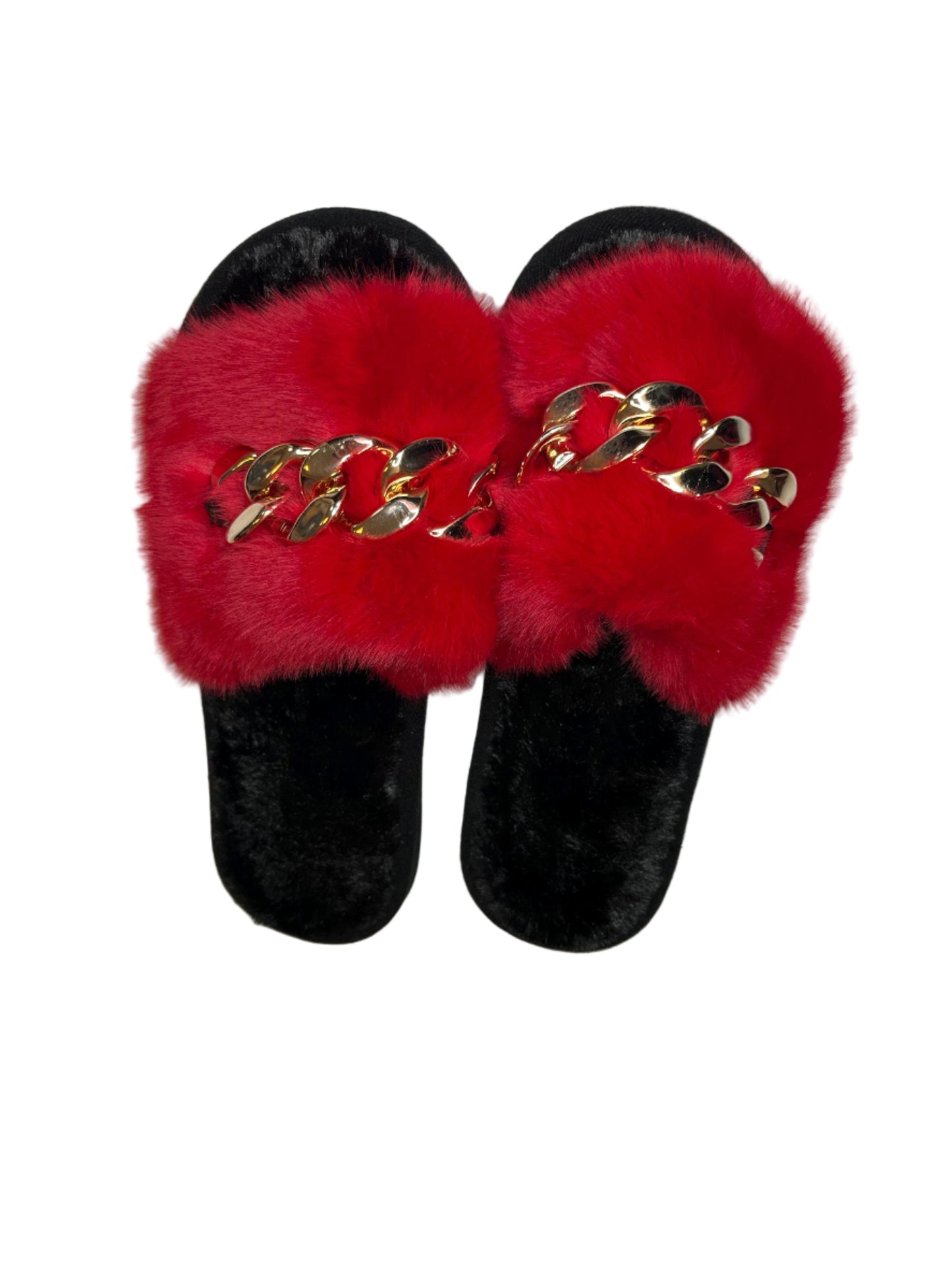 Fur Slides Gold Chain Sandals