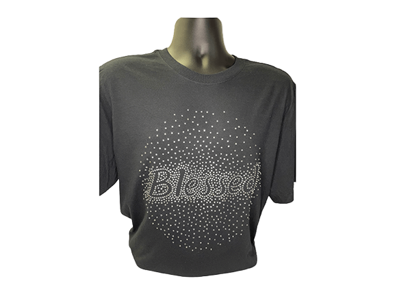 Gildan “Blessed” in Silver Rhinestone Scatter Religious T-Shirt