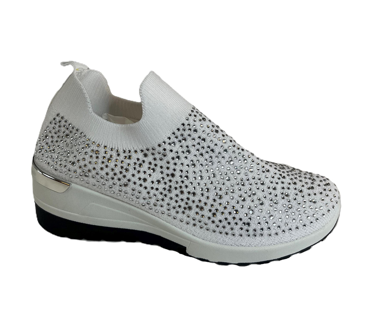 White Rhinestone Slip on Sneakers