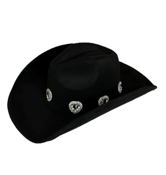 Black Rhinestone Heart Cowboy Hat – Western Glam Rodeo Hat – Festival Statement Accessory – Country Concert Hat – Cowgirl Hat with Bling
