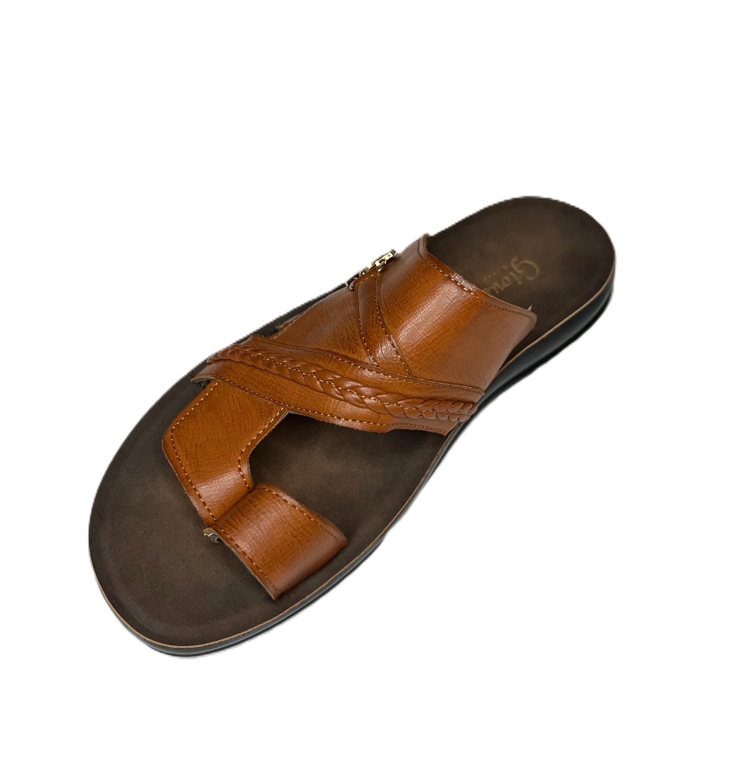 Brown Leather Sandals Mens Gold Buckle Real Leather Strap