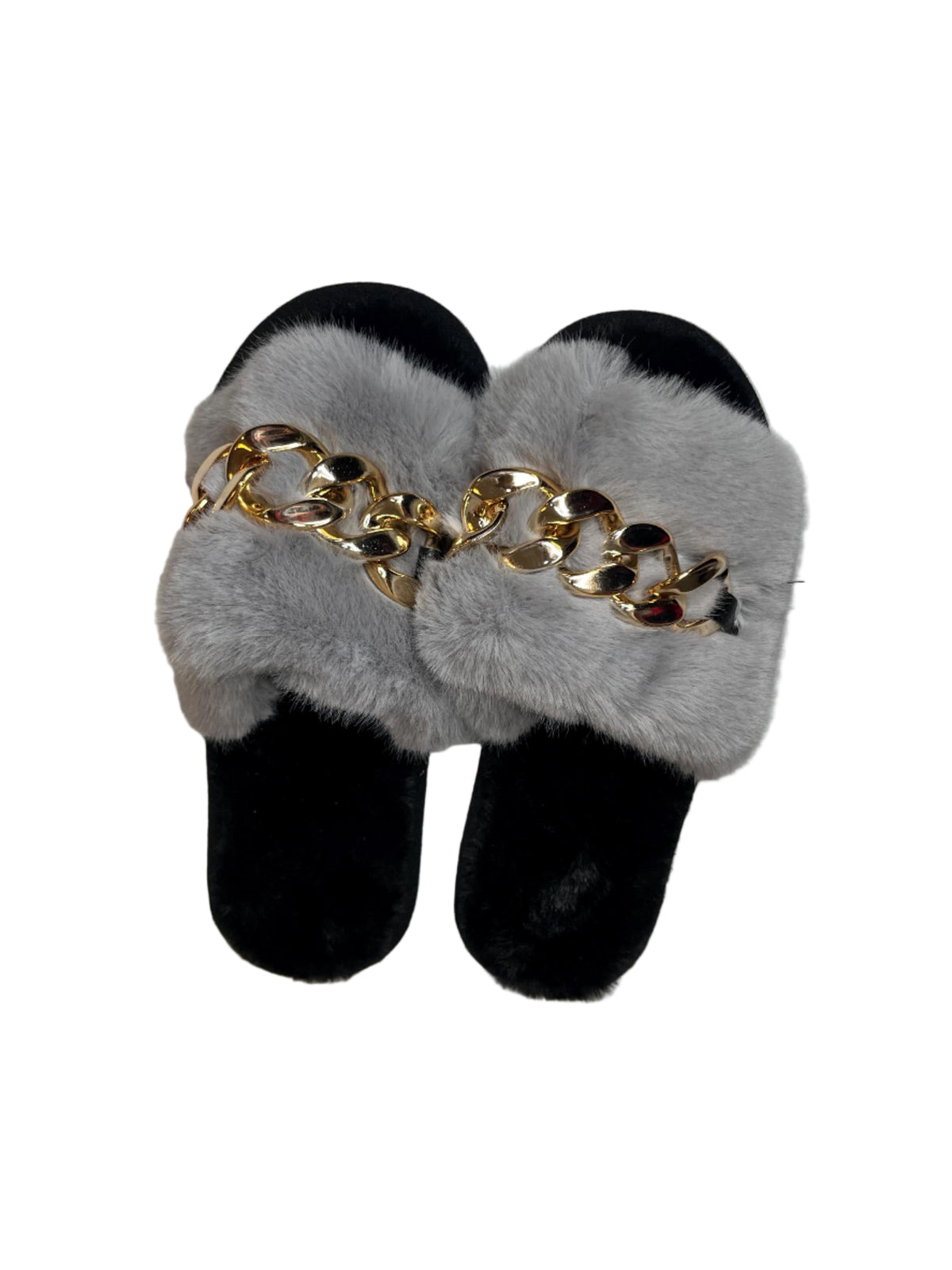 Fur Slides Gold Chain Sandals