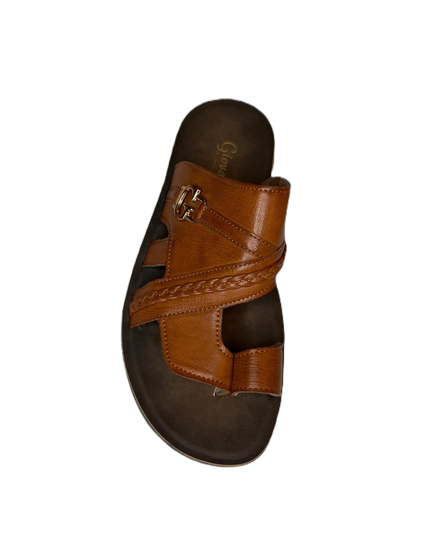Brown Leather Sandals Mens Gold Buckle Real Leather Strap