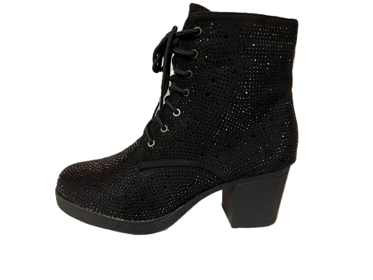 Atalina Rhinestone Boot -Sparkly Rhinestone Ankle Boots | Lace-Up Block Heel Booties | Glam Combat Style Shoes for Women |