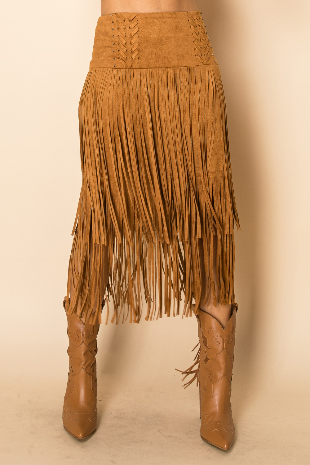 Fringe Midi Skirt – Western Boho Suede Look