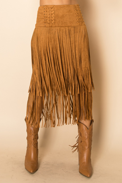 Fringe Midi Skirt – Western Boho Suede Look