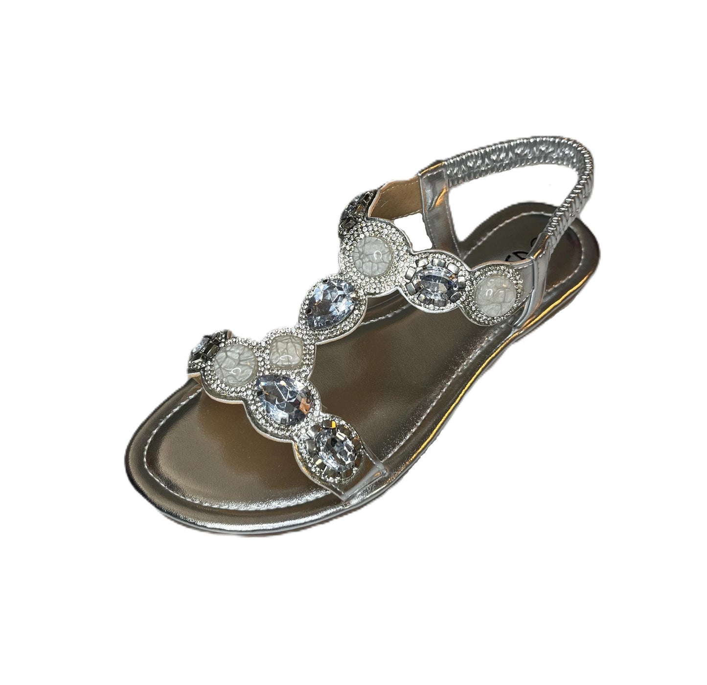 Stone Embellished Strap Elastic Band Women's Summer Sandals