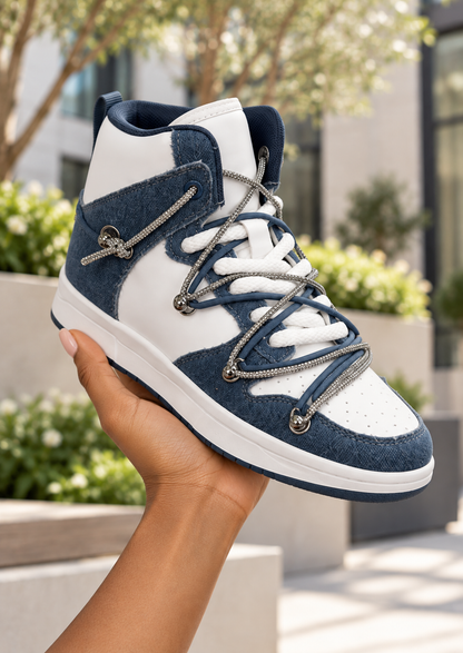 Liliana Denim Rhinestone Chain Sneakers