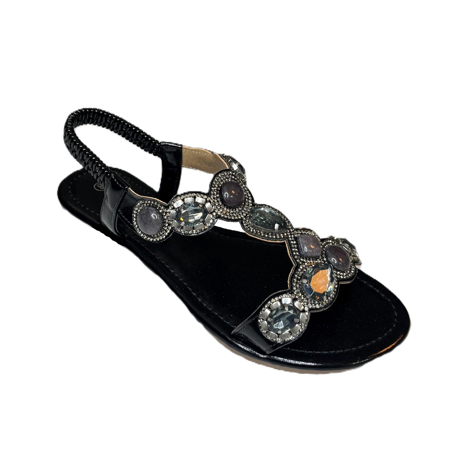 Stone Embellished Strap Elastic Band Women's Summer Sandals