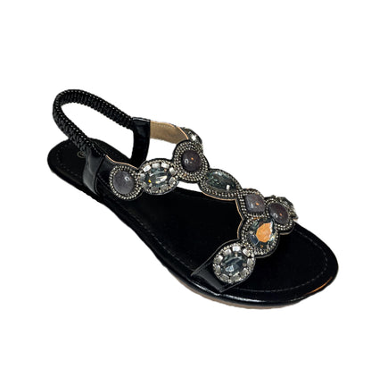 Stone Embellished Strap Elastic Band Women's Summer Sandals