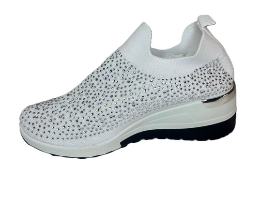 White Rhinestone Slip on Sneakers