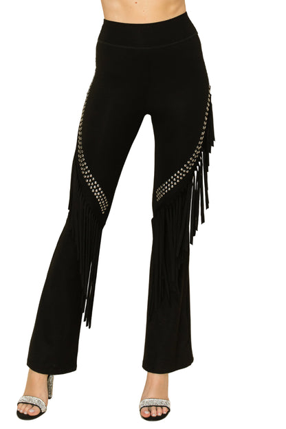 Diagonal Stud & Fringe Flair Leggings
