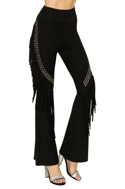 Diagonal Stud & Fringe Flair Leggings