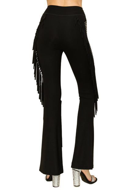 Diagonal Stud & Fringe Flair Leggings
