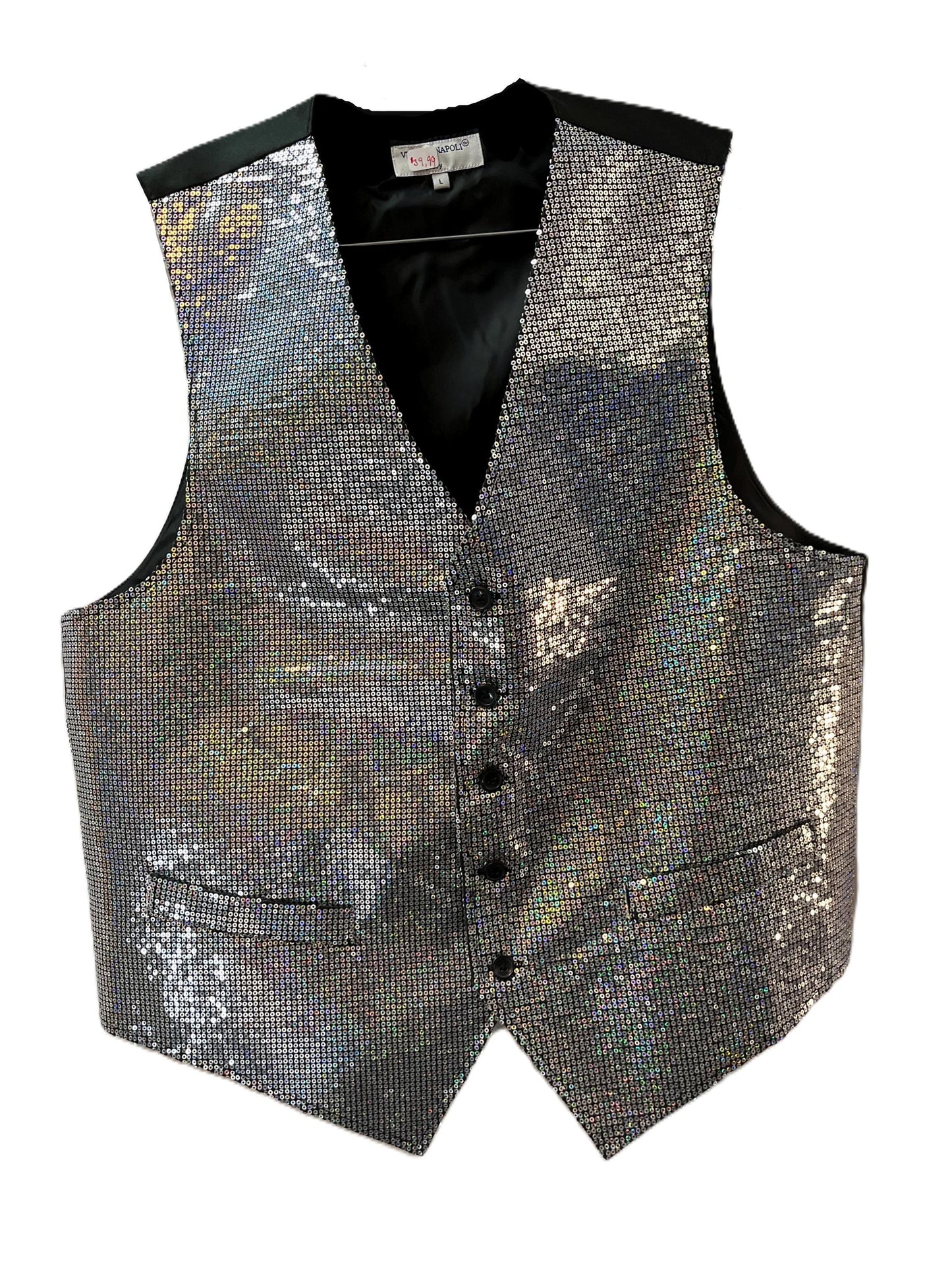 Men's Sequin Vest | Silver or Gold Sparkle Waistcoat | Disco Prom Party Outfit | Shiny Sequin Tuxedo Vest |