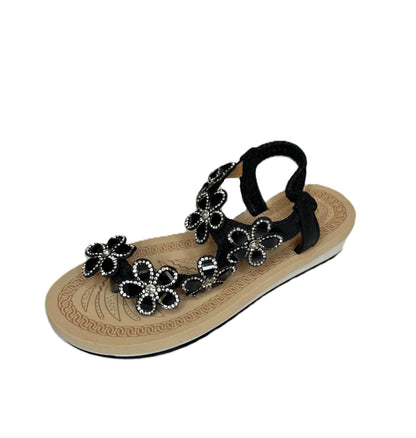 Girls Rhinestone Flower Sandals – Sparkly Summer Shoes for Kids | Toddler & Little Girl Flat Sandals with Elastic Strap