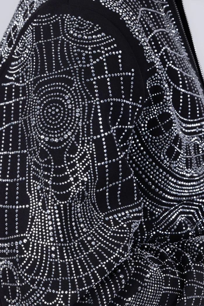 Men’s Black Rhinestone Bomber Jacket – Luxury Geometric Sparkle – Party / Stage / Designer Statement Wear