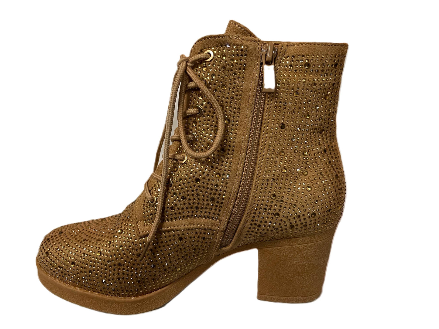 Atalina Rhinestone Boot -Sparkly Rhinestone Ankle Boots | Lace-Up Block Heel Booties | Glam Combat Style Shoes for Women |