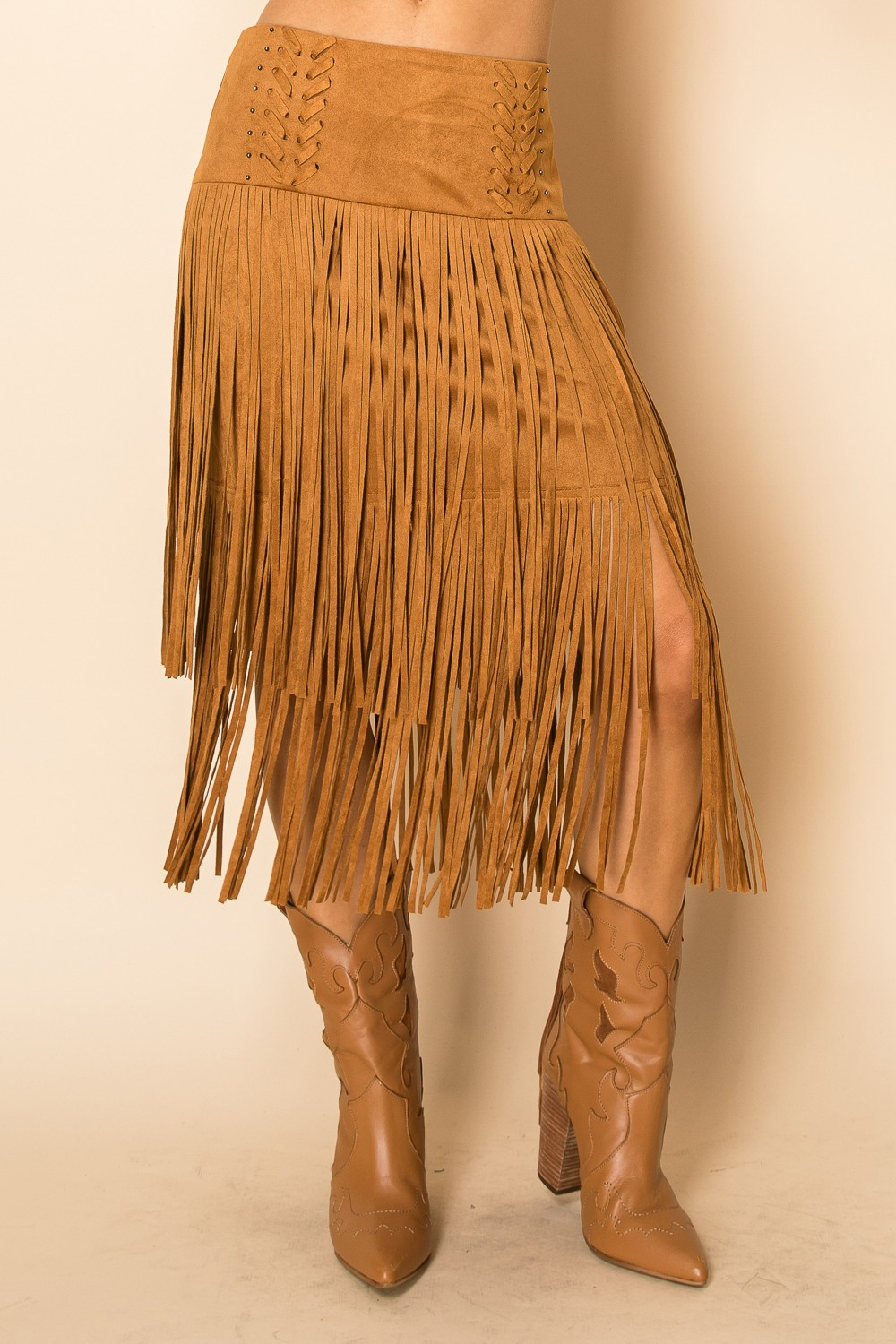 Fringe Midi Skirt – Western Boho Suede Look