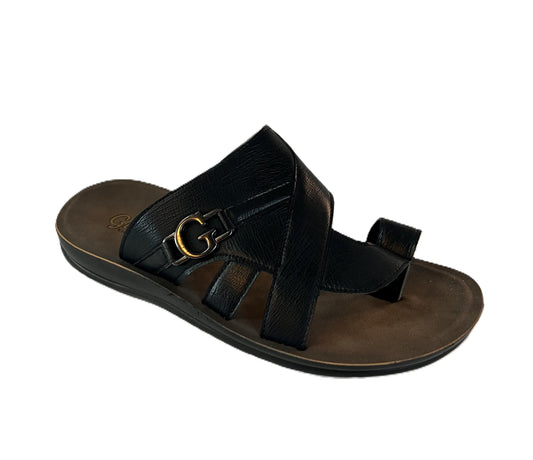 Mens Leather Strap Sandal Gold Buckle Real Leather M2187