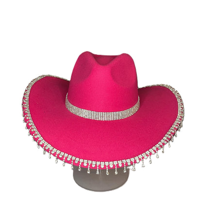 Bold Fuchsia Rhinestone-Trimmed Cowboy Hat