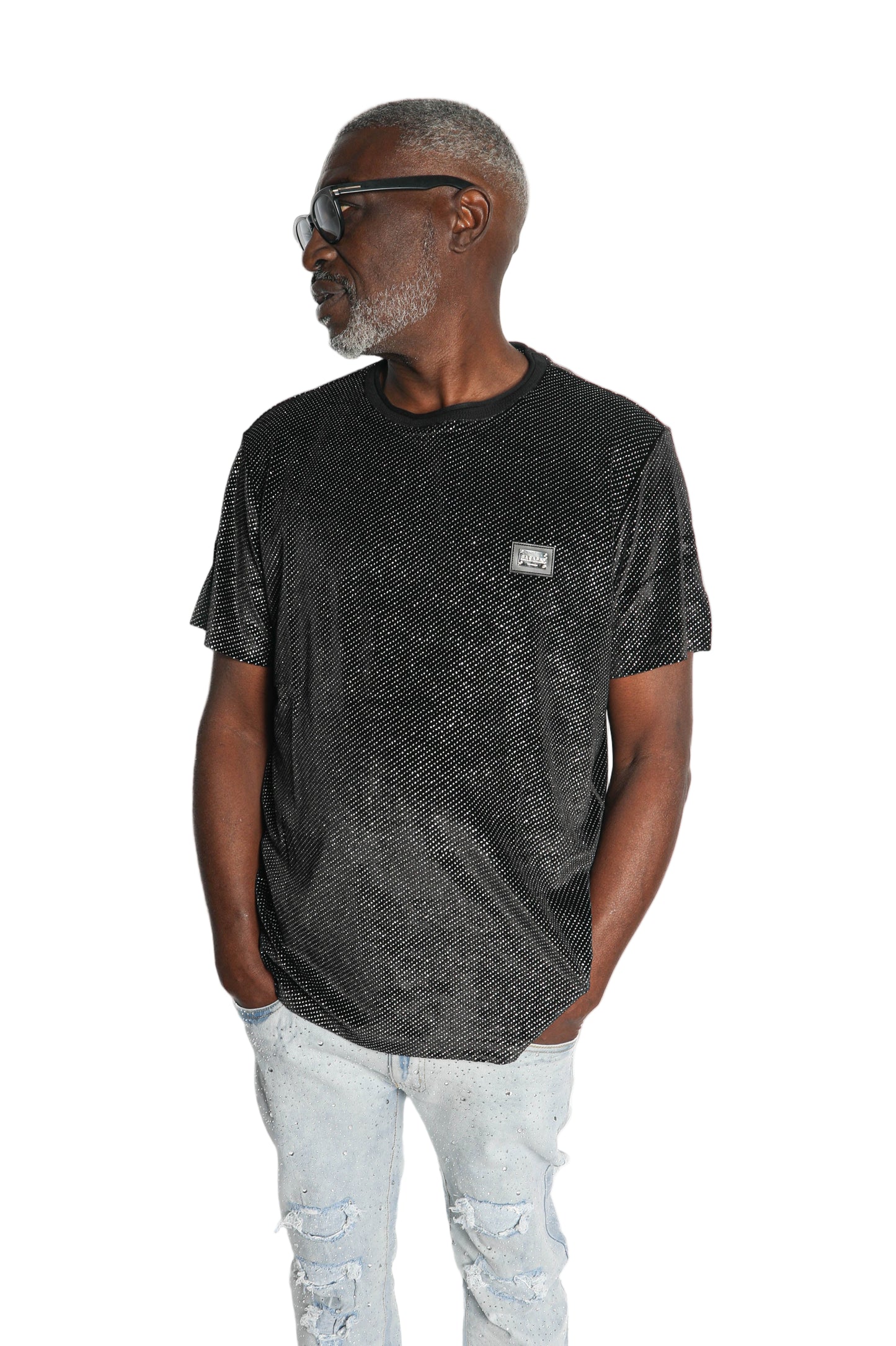 Men's Black Sparkle TShirt | Barabas Luxe Streetwear | Party Clubwear Bling Shirt | Short Sleeve Tee | Shiny Party Shirt | Luxury Streetwear