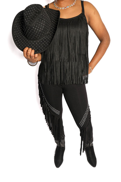 Diagonal Stud & Fringe Flair Leggings