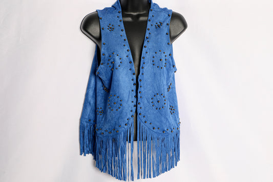 Suede Fringe Vest with Stud Detailing