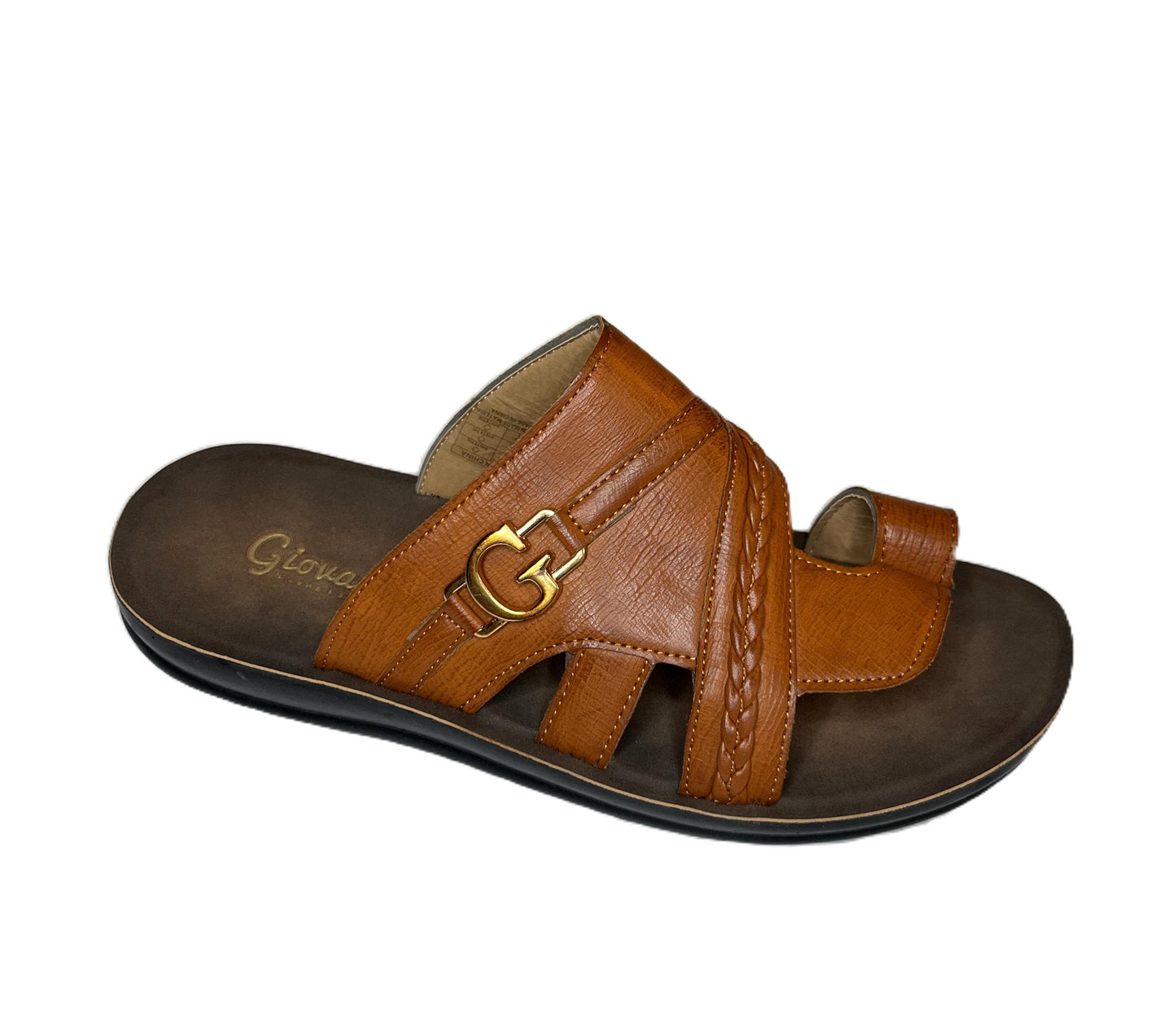 Brown Leather Sandals Mens Gold Buckle Real Leather Strap
