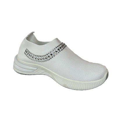 Adult Women's Walking Platform Sneaker - Yellow Rhinestone Slip-On Sneakers | White Women’s Sparkly Knit Walking Shoes | Lightweight Bling