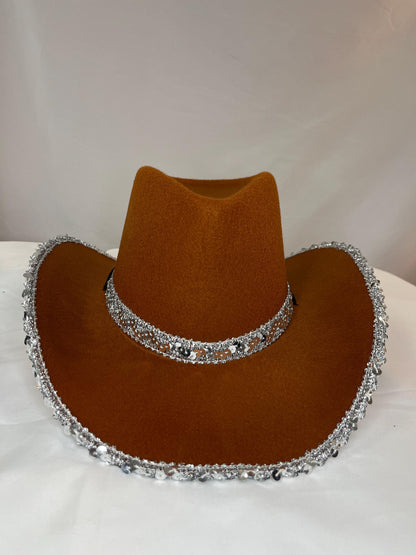 Western Style Rodeo Cowboy Hat with Silver Sequin Trim