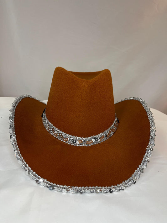 Western Style Rodeo Cowboy Hat with Silver Sequin Trim
