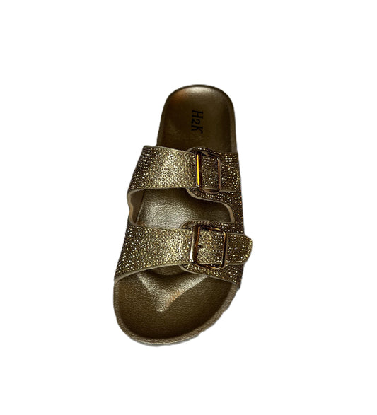 Womens Rhinestone Double Strap Buckle Sandal Slide