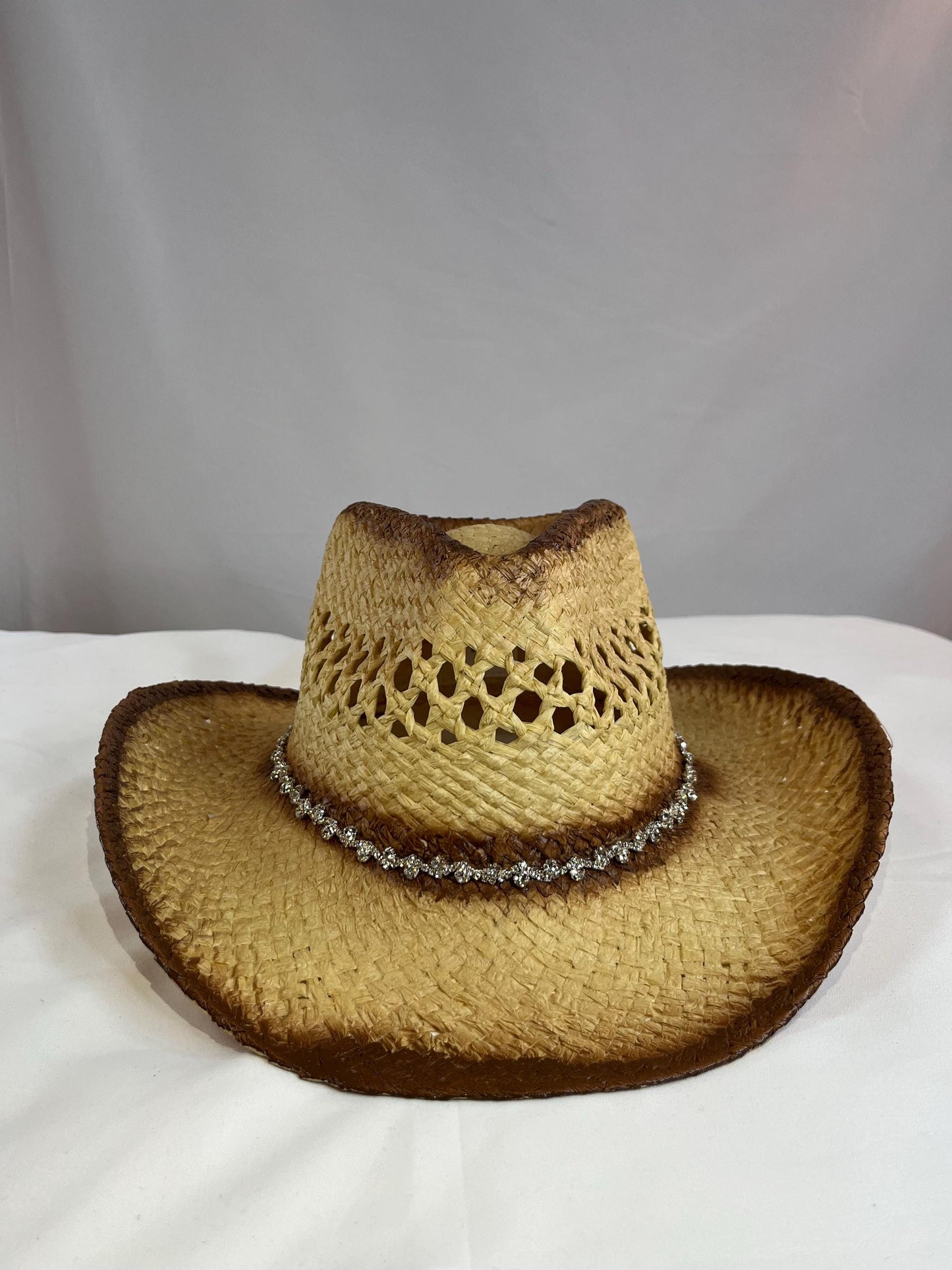 Western Straw Cowboy Hat with Rhinestone Band