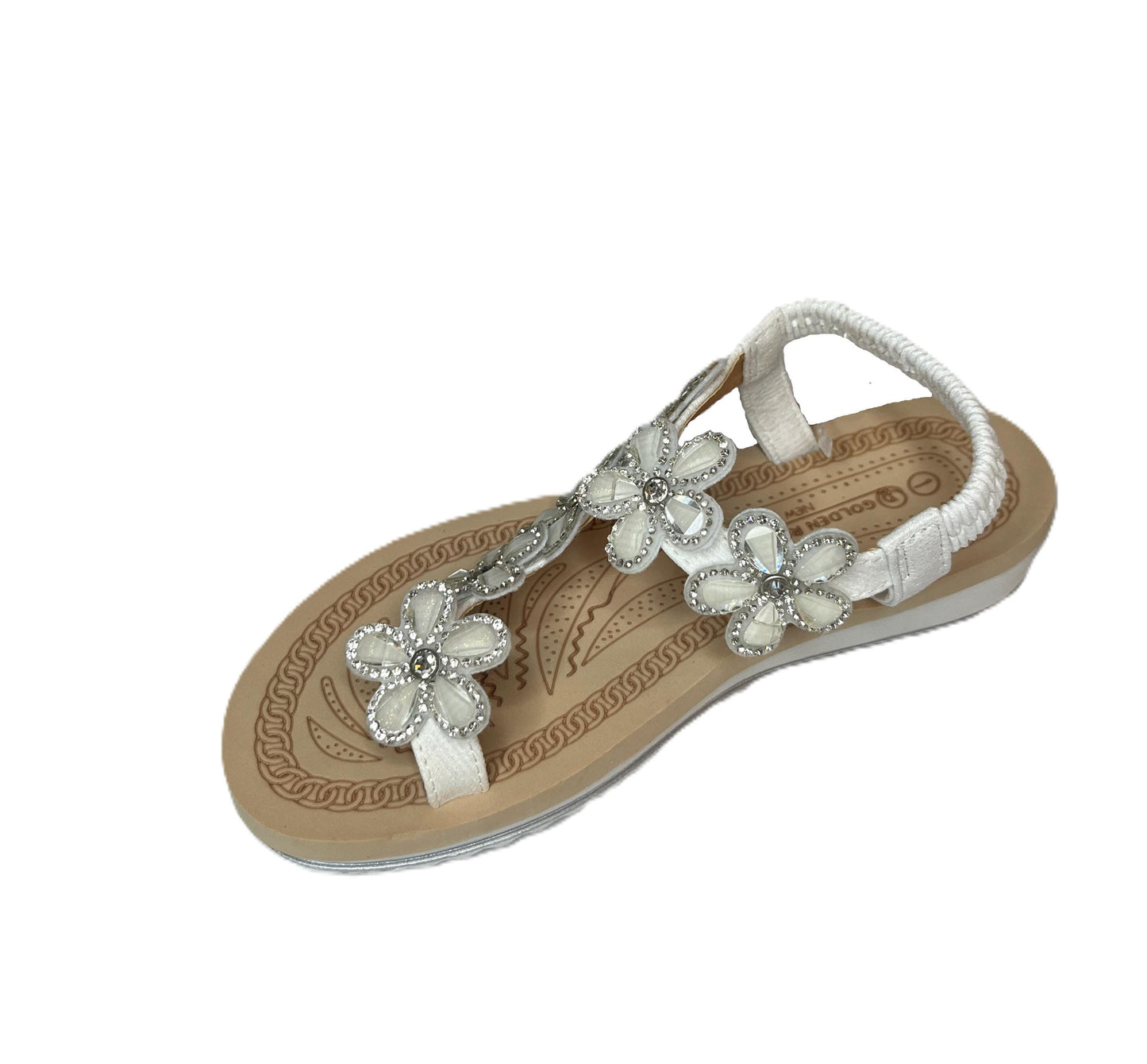 Girls Rhinestone Flower Sandals – Sparkly Summer Shoes for Kids | Toddler & Little Girl Flat Sandals with Elastic Strap