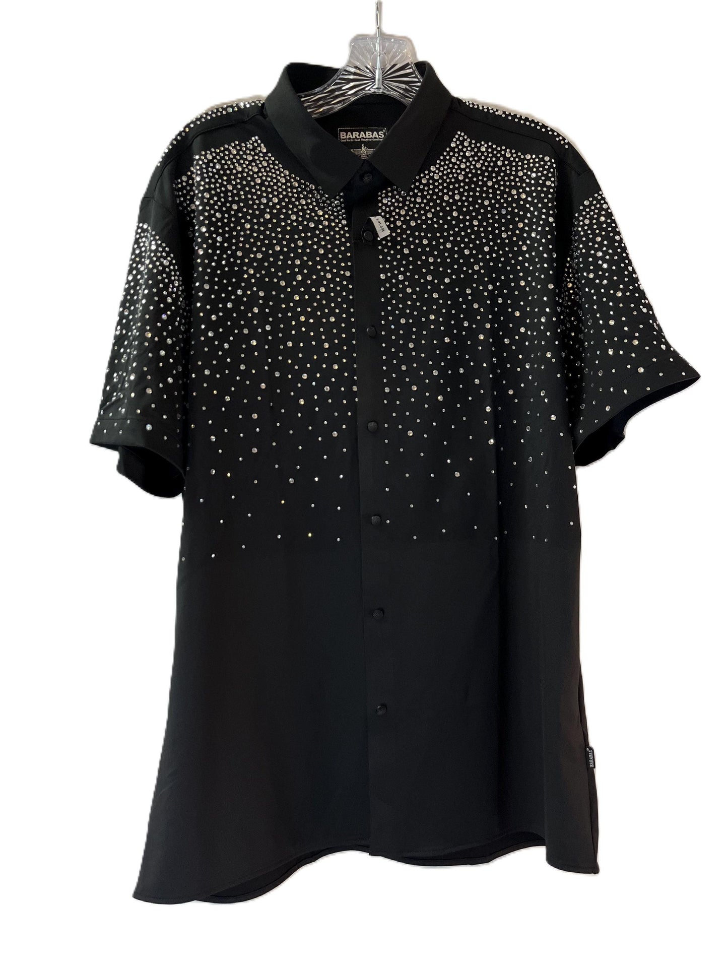 Men’s Rhinestone Studded Button-Down Shirt – Short Sleeve Statement Shirt | Studded Bling Shirt | Black Party Shirt | Vegas Wear