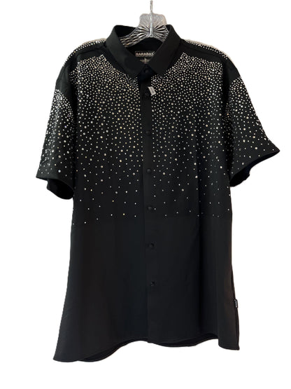 Men’s Rhinestone Studded Button-Down Shirt – Short Sleeve Statement Shirt | Studded Bling Shirt | Black Party Shirt | Vegas Wear