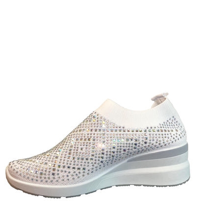Rhinestone Shoes - Wedge Sneakers for Women – Slip-On Bling Walking Shoes | Knit Platform Trainers | Comfortable Rhinestone Fashion Sneakers