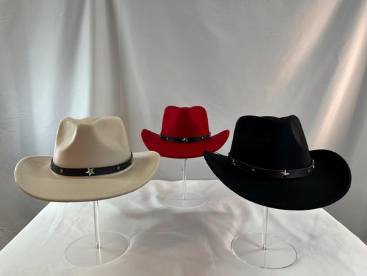 Western Style Cowboy Cowgirl Hat with Star Belt Band - Western Rodeo